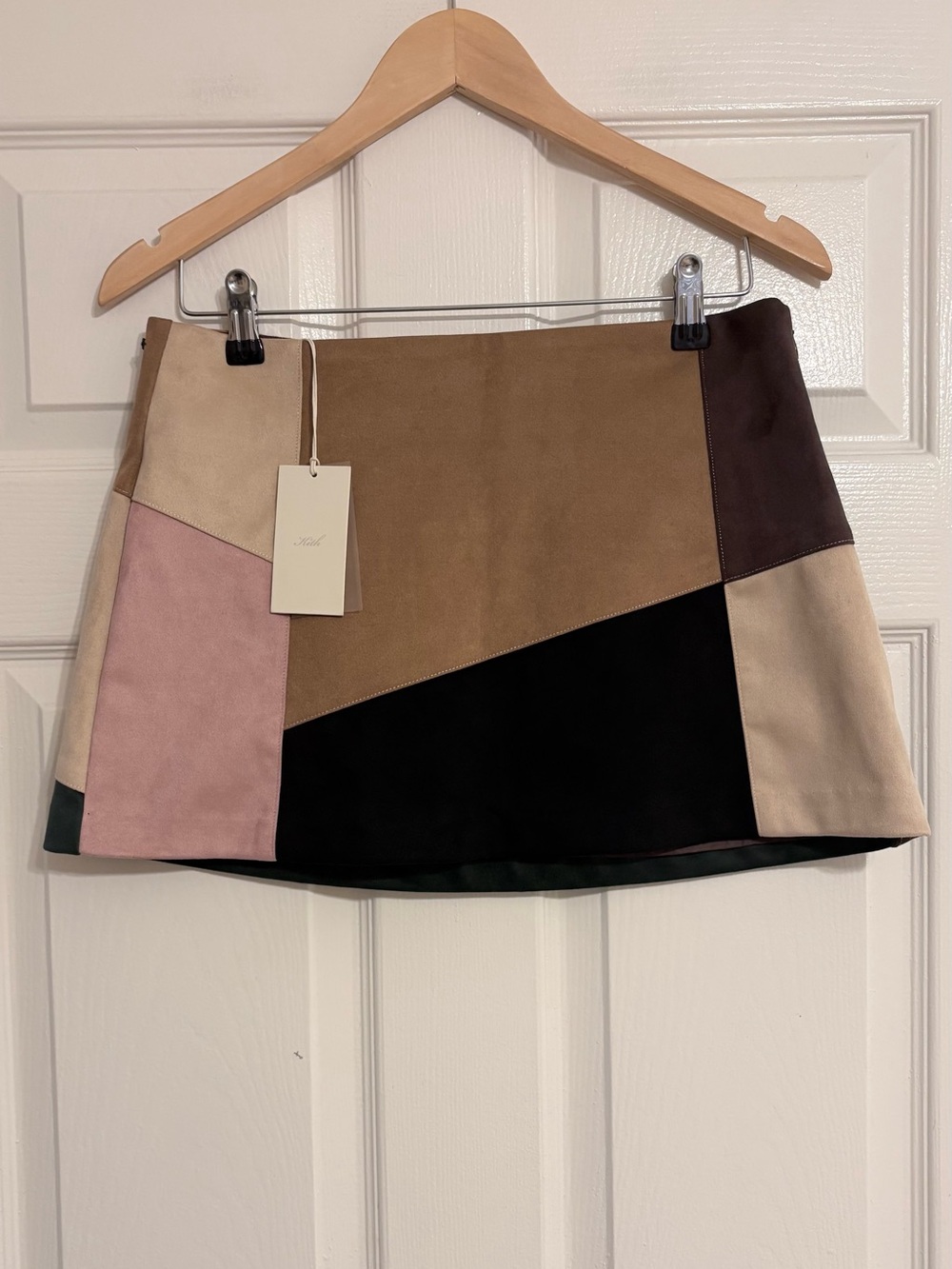 NWT Kith Carmel Patchwork Suede Micro Mini Skirt in Derby Size 6